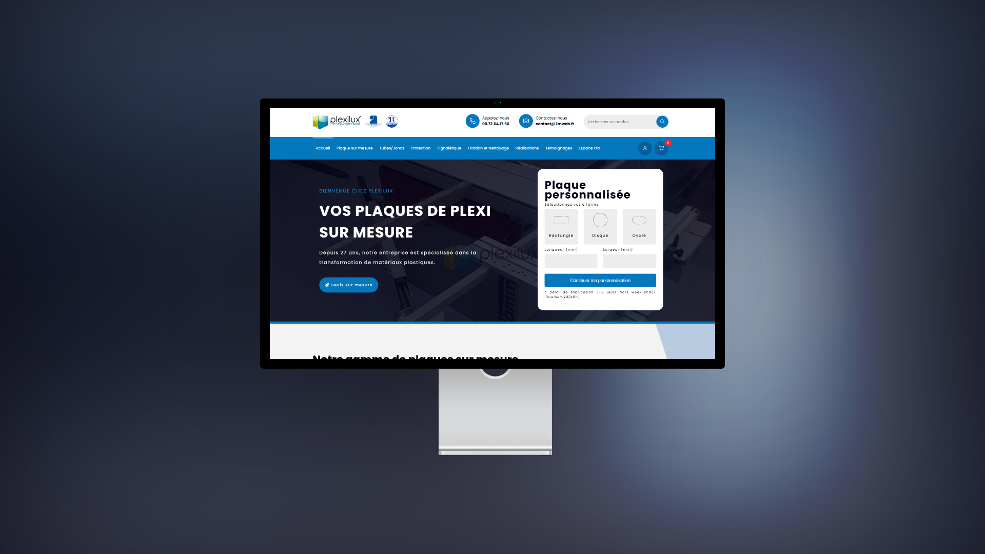 Capture d'écran du projet Plexilux - E-commerce réalisé par 2MWeb