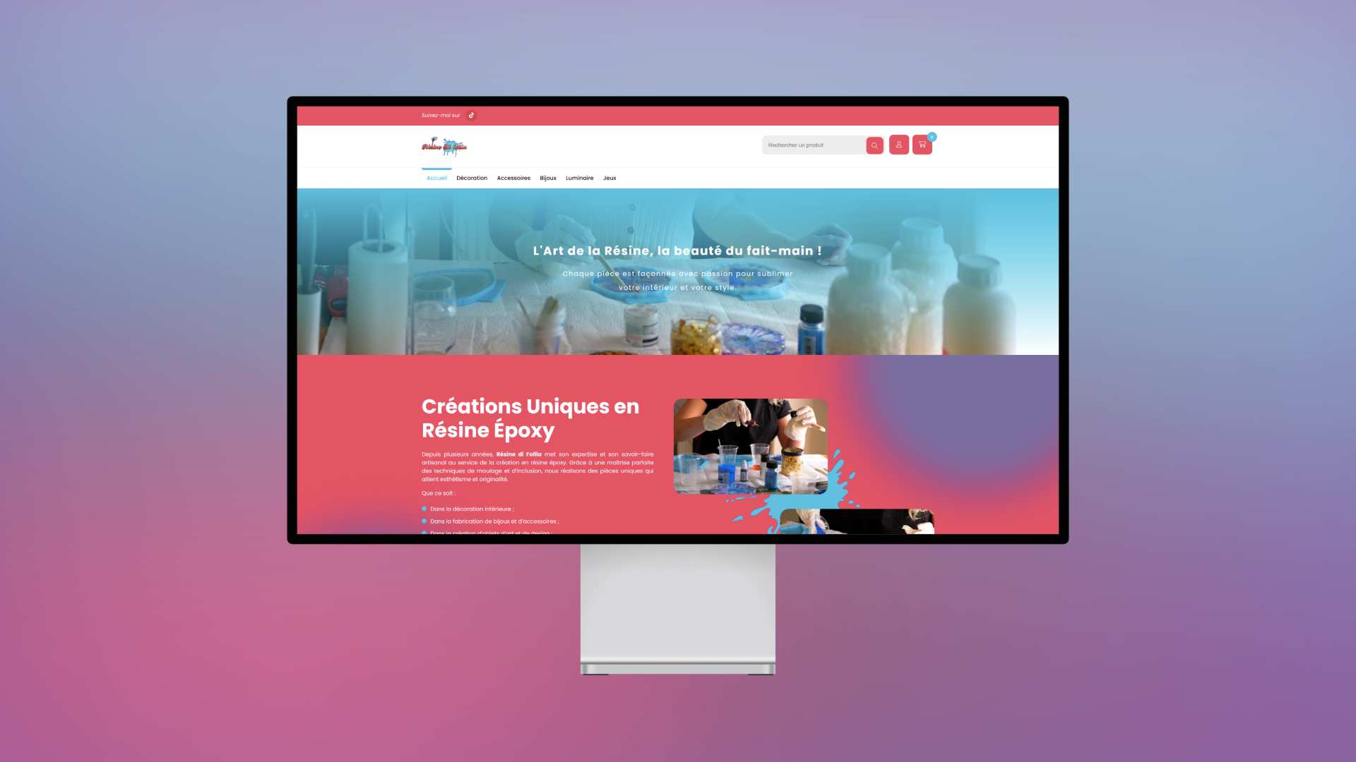 Capture d'écran du projet Résine Di Follia - E-commerce réalisé par 2MWeb
